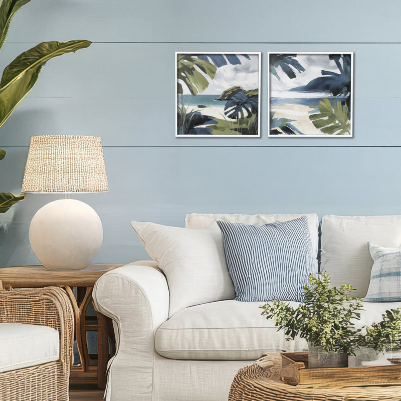 Ensemble de giclées encadrées 2 pièces Tropical Vibes Beach Scenes, design par Elara Yasna, H 12 po x l 24 po