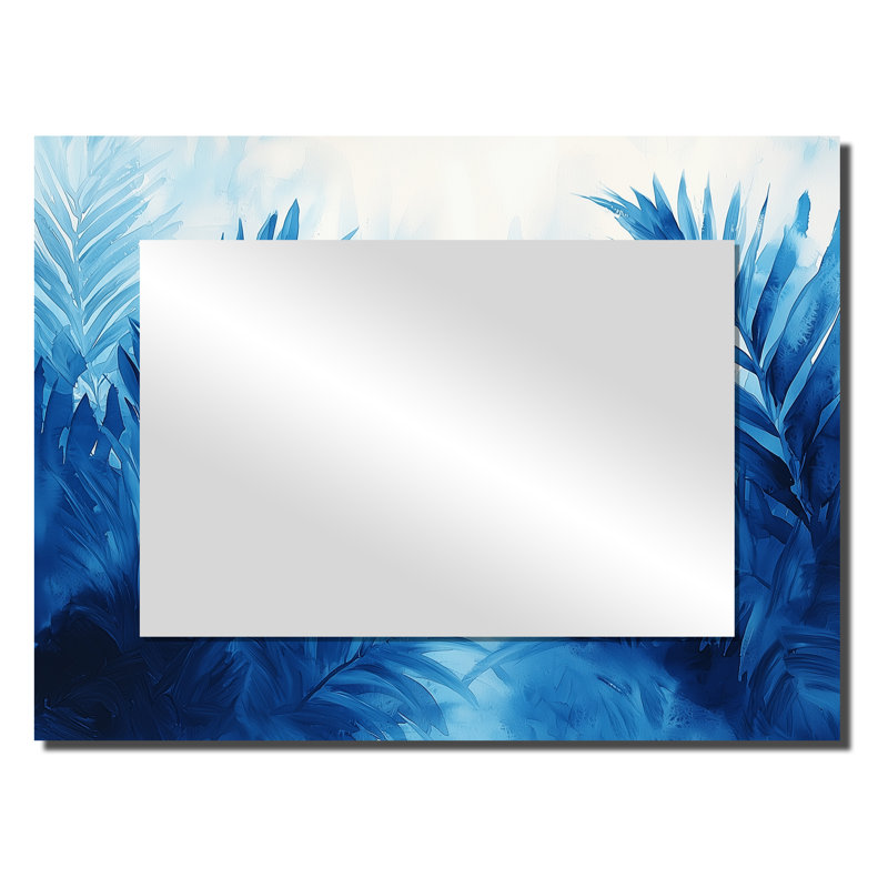 Palms in Velvet Blue Harmony I - Miroir palmiers et palmiers pour décoration murale - imprimé sur métal, 24 po x 32 po