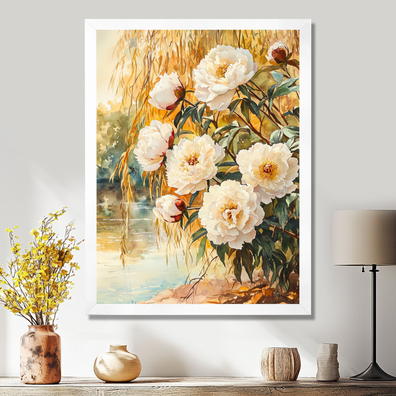 Cedarvale - Art mural floral, H 44 po x l 34 po, Reproduction encadrée d'une seule photo, Blanc