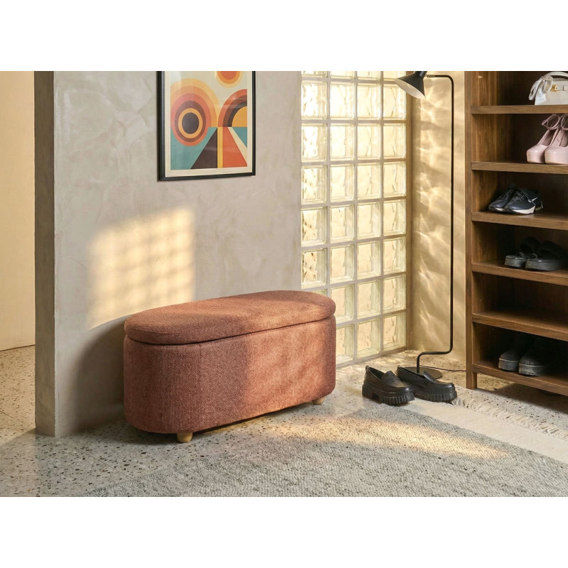Fabric Upholstered Storage Bench, Brown