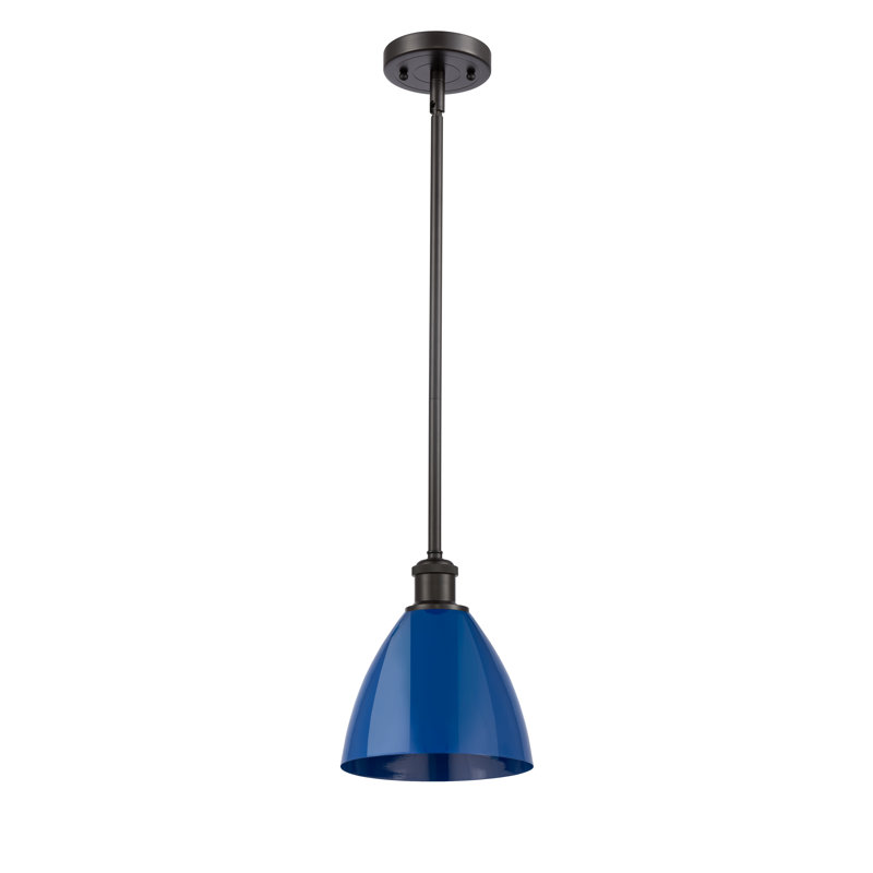 Luminaire suspendu conique à 1 lumière, Bleu, Bronze huilé
