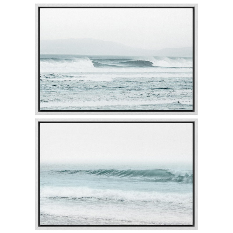 Framed Coastal Ocean Waves Triptych Canvas Print Set
