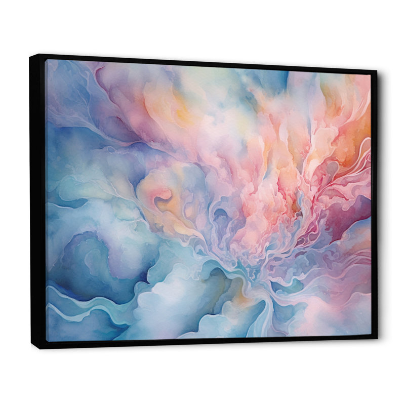 Rose et turquoise enchantés - impressions abstraites sur toile, H 30 po x l 40 po x P 1,5 po, Cadre flottant noir