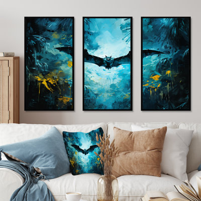 «Blue Watercolor Night Bat Charm II», art mural chauve-souris animal