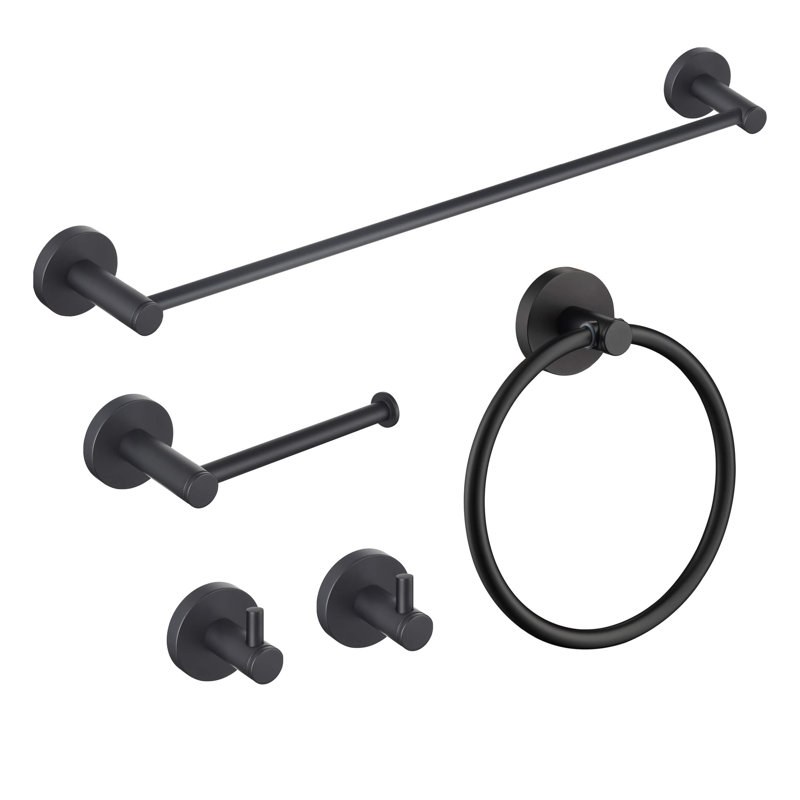 Ensemble de quincaillerie de salle de bain 5 pièces, Noir mat