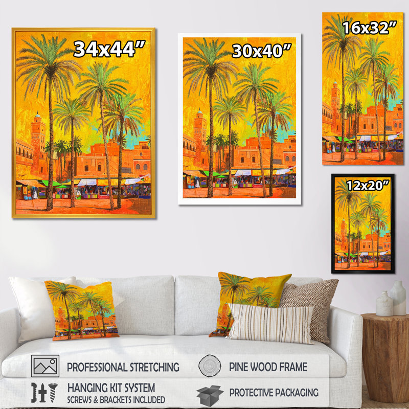 Désert, oasis, art marocain, paysage, H 20 po x l 12 po, Toile tendue, Ne s’applique pas