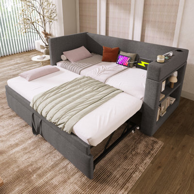 Upholstered Daybed with Trundle Bed