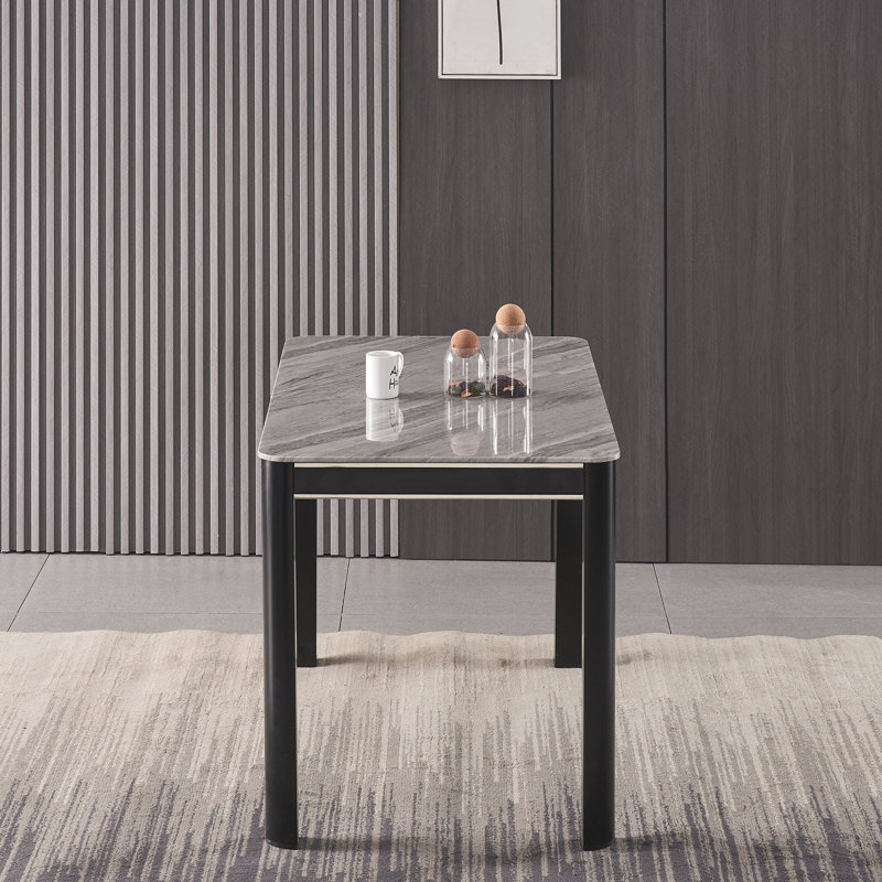 Borras 4 - Person Dining Set, Black/White/Silver