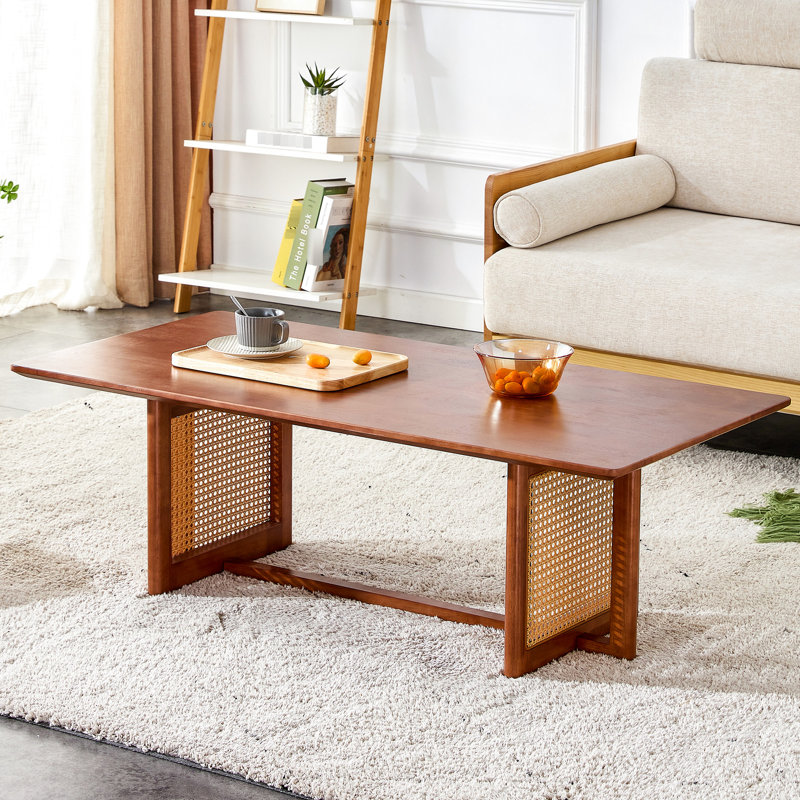 Table basse rectangulaire en bois massif avec table basse décorative de couleur noyer, foncé