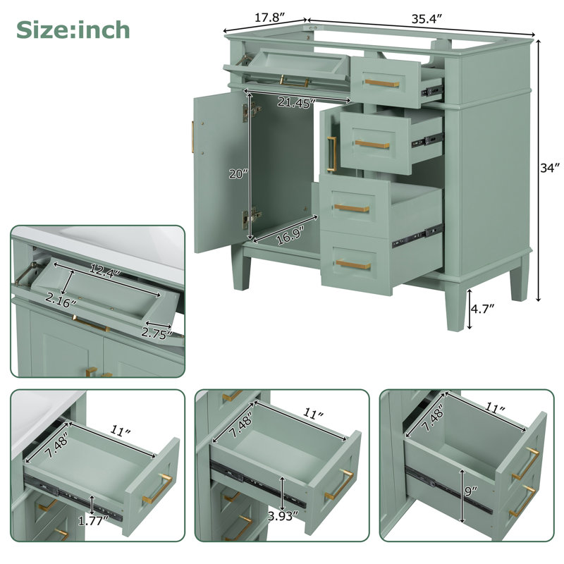 Meuble-lavabo blanc moderne (lavabo non inclus), Vert