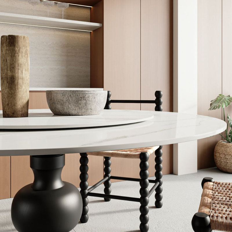 Table de salle à manger noire avec plateau tournant pour la salle à manger, H 29,52 po x L 53,15 po x l 53,15 po
