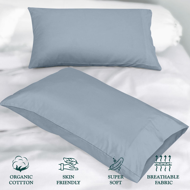 ROYALE LINENS 300 Thread Count 100% Long Staple Combed Cotton Pillowcases Set of 2 - Ultra Soft - Standard Bed Pillow Cover - 20"x26" - Breathable, Cool & Crisp Percale Pillow Case (Std, Lake Blue)