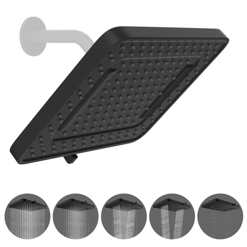 Tête de douche à jet de pluie haute pression 5 pouces 13 pouces, noir mat, Noir mat