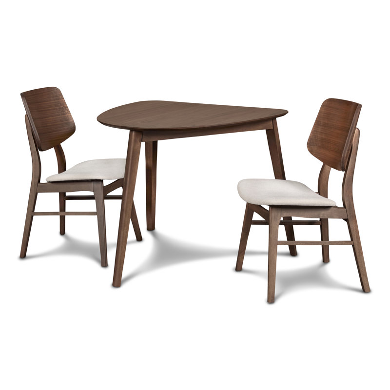 Lyan 3-Piece Wood Dining Set with Corner Table And 2 Chairs, Walnut/Beige