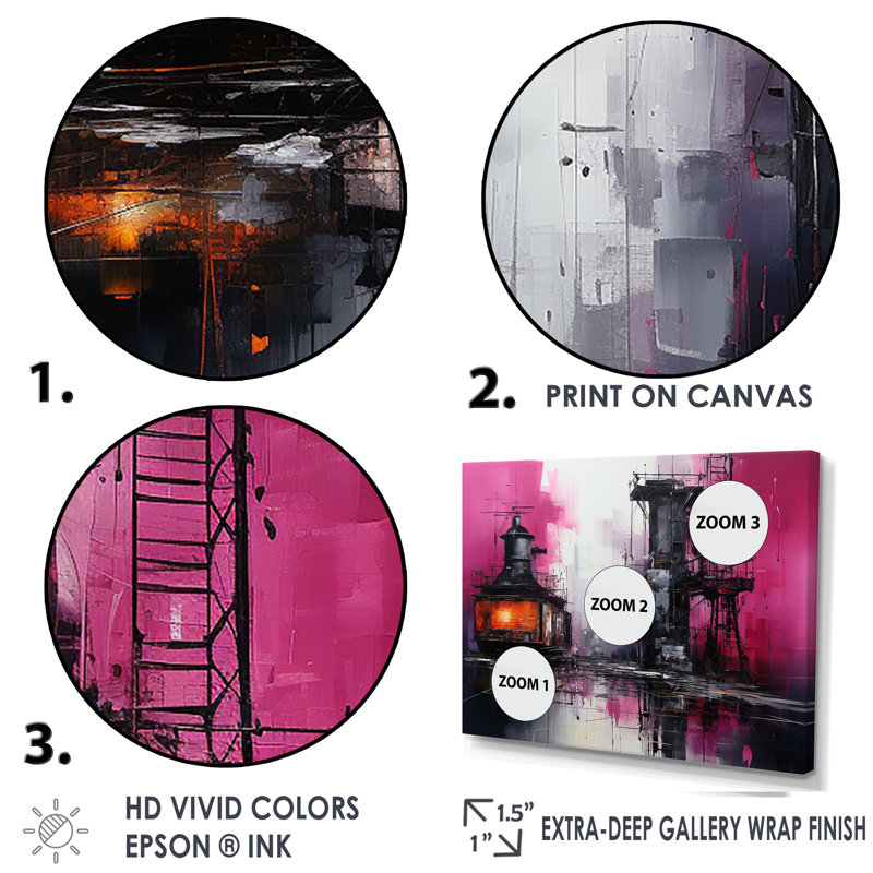 Machines sur toile Magenta, Toile tendue, H 30 po x l 40 po x P 1,5 po