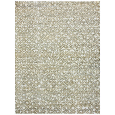 Tapis rectangulaire gris / ivoire en laine et chanvre noué à la main