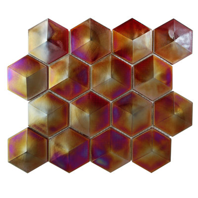 Carreau de mosaïque en verre brillant hexagonal 10,32 po x 11,82 po Aurora