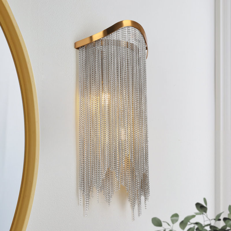 Applique murale de chambre à coucher à 2 lumières en fer et en métal doré Achai certifiée UL