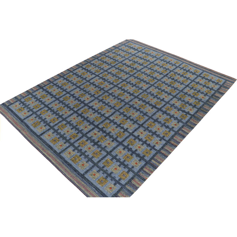 Scandinavian Hand Knotted Wool Geometric Area Rug, Rectangle 10' x 14'