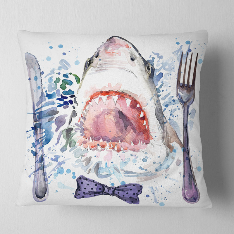 Hungry Shark - Animal Printed Throw Pillow, 18" x 18", Square