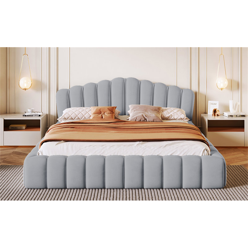 Tête de lit tapissier en velours pour lit de grand lit avec cadre de lit grand lit, sans sommier tapissier, bleu clair