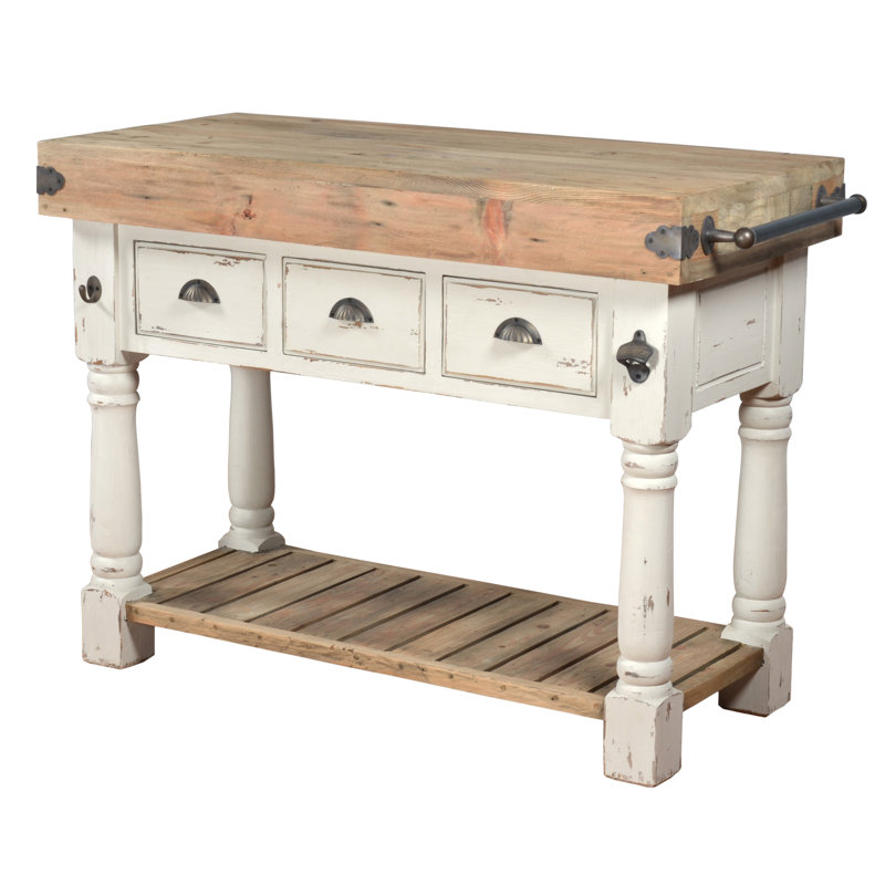 Hutchens Solid Wood Kitchen Island, White