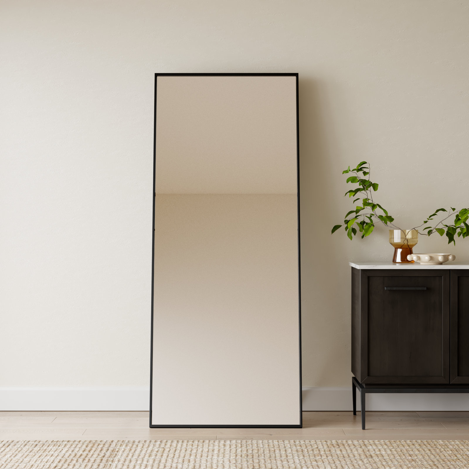 Sabine Metal Rectangle Floor Mirror, 72" x 30", Black
