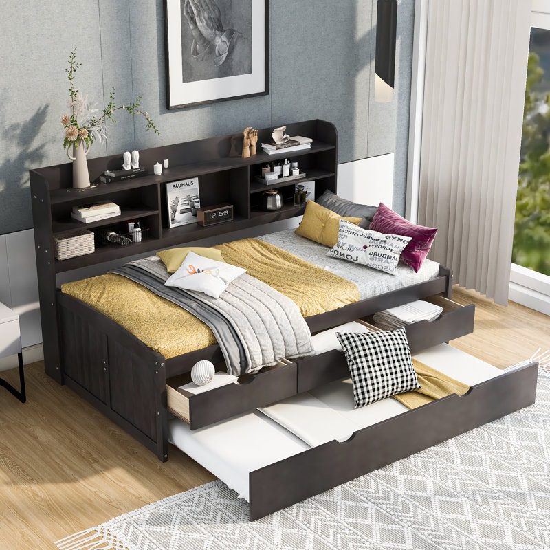 Lit avec rangement gigogne, Lit simple, Brun antique