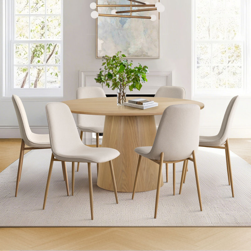 Set of 6 Upholstered 18" Seat Height Full Back Side Chair, Beige