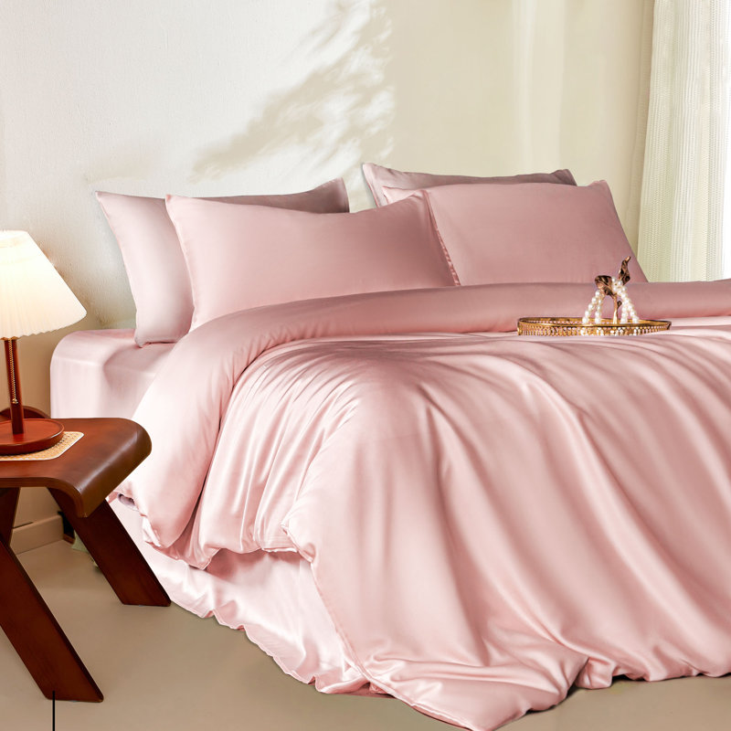 Ensemble de housse de couette 3 pièces 100% rayonne de bambou, Housse de couette pour très grand lit et 2 taies , Rose