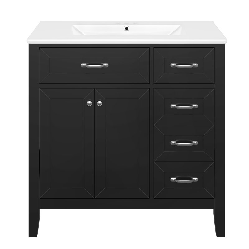 Meuble-lavabo 36 po avec comptoir en céramique et tiroirs 36 po, Noir