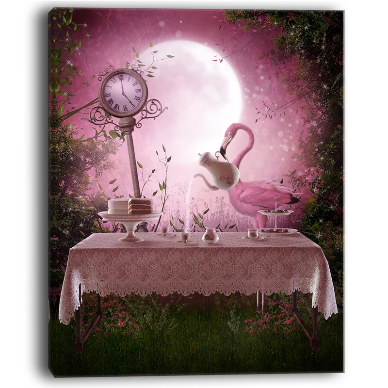 «Fantasy Garden with a Flamingo», impression de paysage moderne sur toile tendue, H 20 po x l 12 po x P 1po