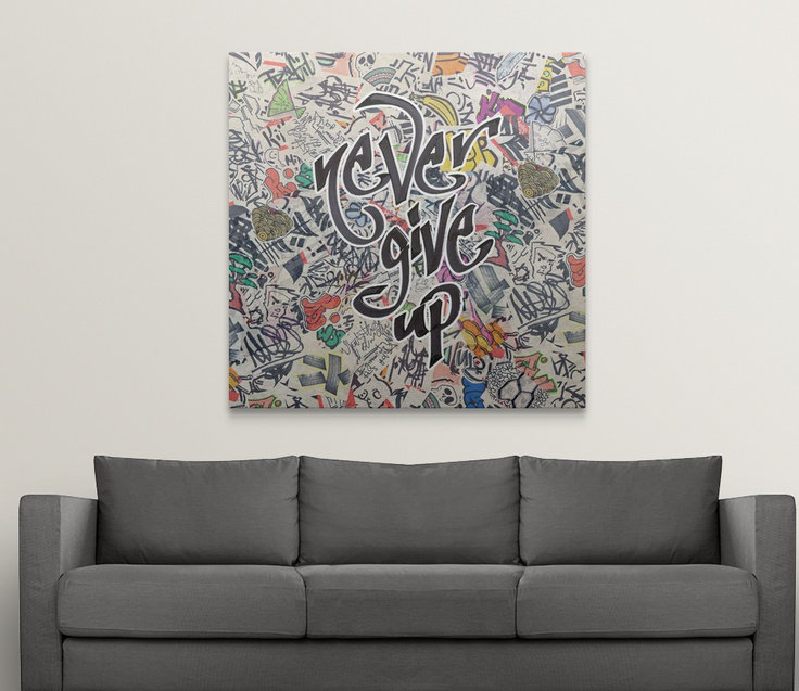 « never renoncer-urban inspiration », impression, H 35 po x l 35 po x P 1,5 po, Toile