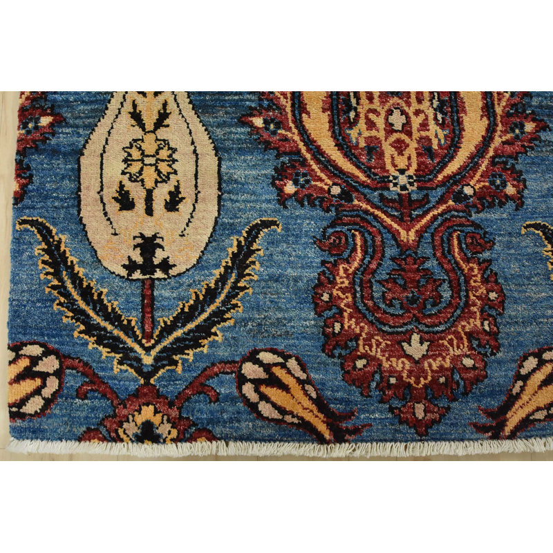 Tapis oriental traditionnel en laine noué à la main bleu 8 pi 2 po x 9 pi Ziegler