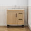 Meuble-lavabo avec lavabo intégré, armoire à 1 porte et 2 tiroirs, poignée en métal noir, pieds noirs, charnières à fermeture douce, meuble de salle de bain moderne, lavabo en céramique, facile à assembler