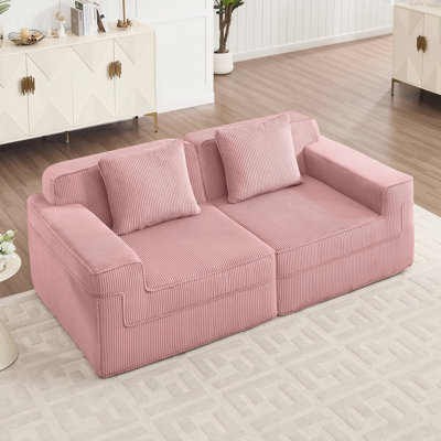 Modular Boneless Loveseat Sofa With Deep Seats, Cloud-Like Comfort, Throw Pillows, And Corduroy Fabric For Relaxing Family Time