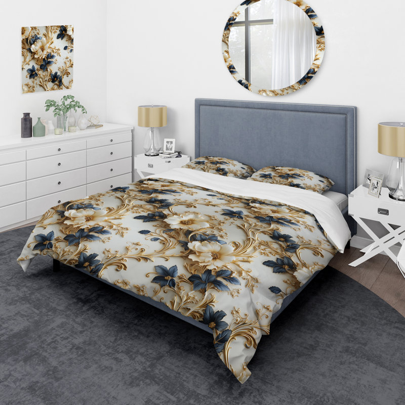 Ensemble de housse de couette à motifs victoriens rétro I, Housse de couette simple + 1 taie décorative stan