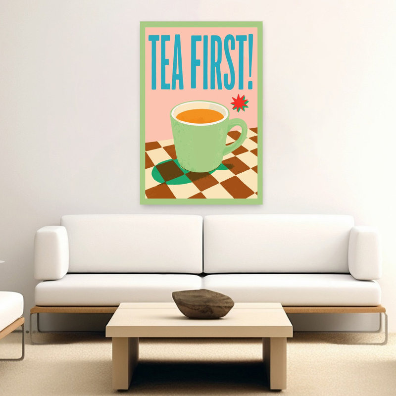 «Cozy Tea First», impression murale rétro, 60" H x 40" W