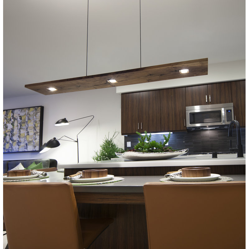 Vix Dimmable LED Pendant, 2700K, 0.75" H x 34" W x 8" D, Oiled Walnut