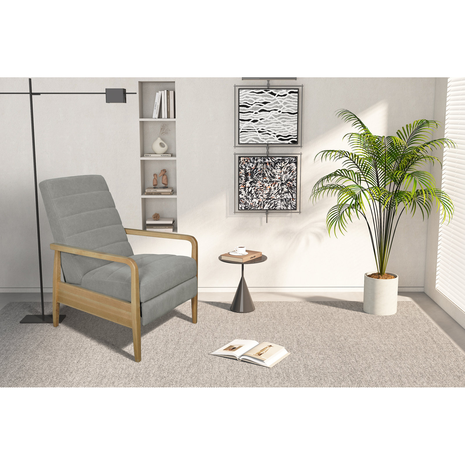 Modern Upholstered Solid Wood Recliner, Gray