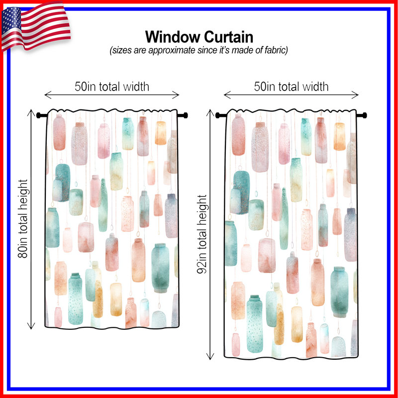 Watercolor Hanging Lanterns Window Curtains, Lanterns Sheer & Blockout Curtains - 1 Panel, 50" x 92" - 1 Panel, Blockout