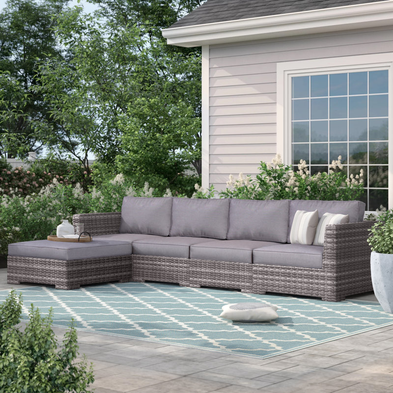 Caron 122'' High-Density Polyethylene (HDPE) Wicker Outdoor Sectional, Mixed Gray