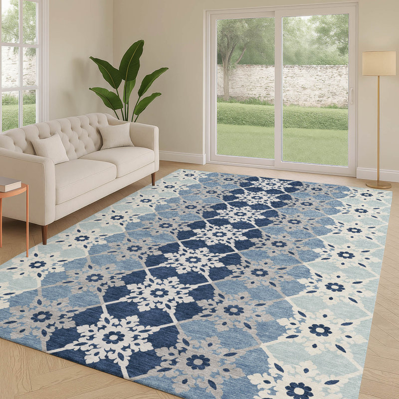 Tapis lavable à la machine intérieur / extérieur ACN2759 Chantille, Bleu, 5 pi x 7 pi 6 po