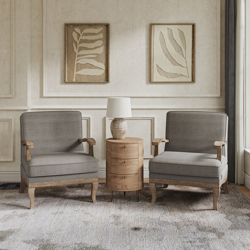 Ensemble de salon 3 pièces avec fauteuils et table de bout à 3 tiroirs Amilio, Gris