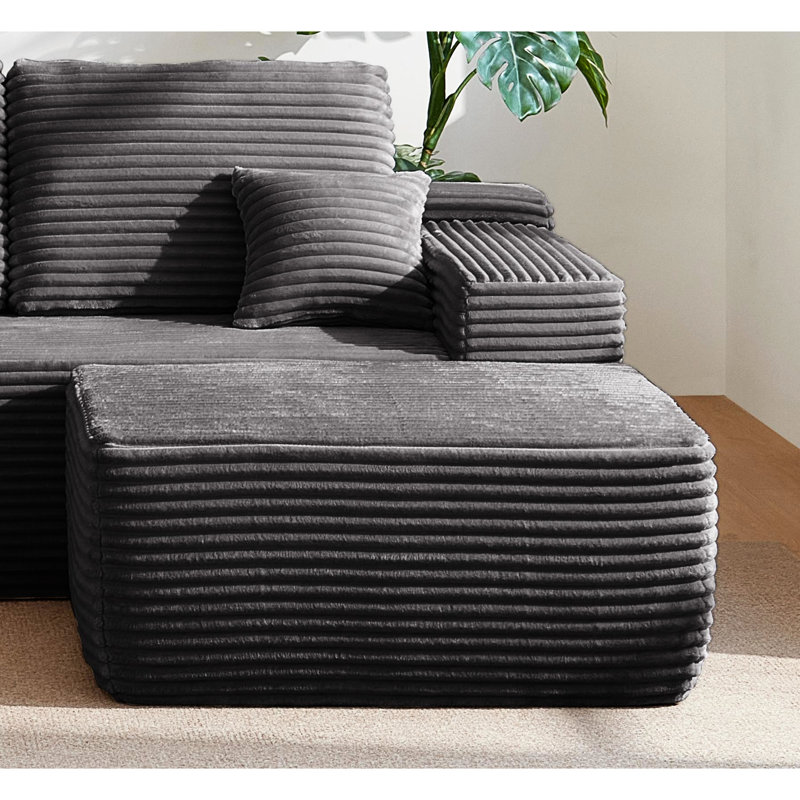 Canapé-lit réversible gris doux avec méridienne, sans assemblage requis, 373 - 001, structure à haute résilience, douceur en velours côtelé modulaire Comfort Comfort de 36,72 po de hauteur, hauteur de 16,68 po