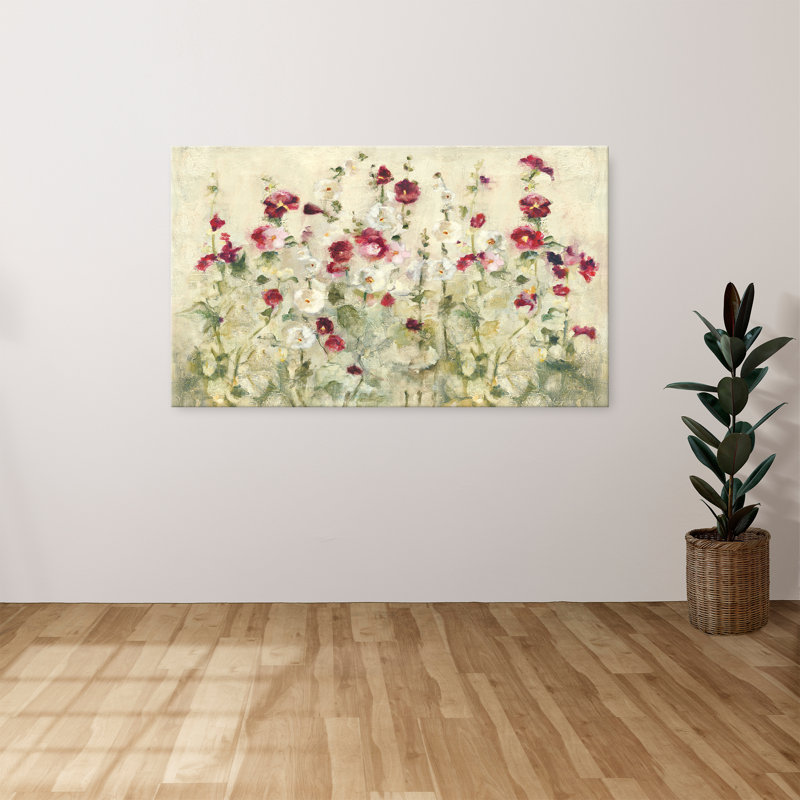 "Hollyhocks Row Cool" par Cheri Blum, reproduction sur toile, H 36 po x l 60 po