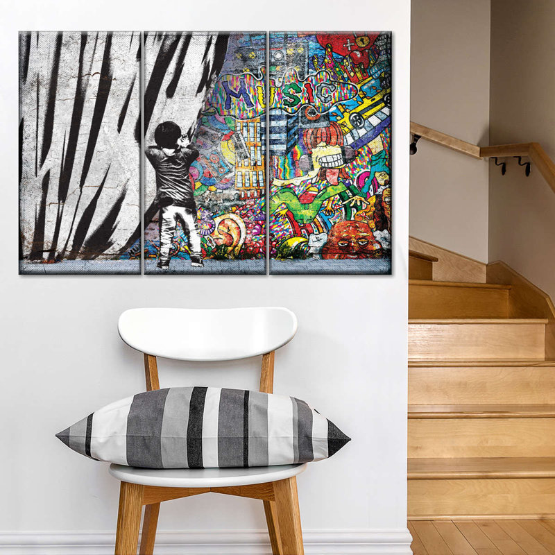 Ensemble de 3 musiques musicales derrière le rideau sur toile, H 28 po x l 45 po x P 1,25 po