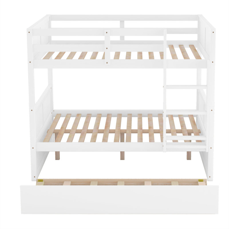 Lit double superposé au dessus d'un lit double avec lit gigogne simple, blanc (ancien sku: LP000250AAK)