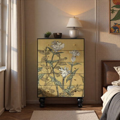 Contemporary Five Drawer Solid Pine Cabinet