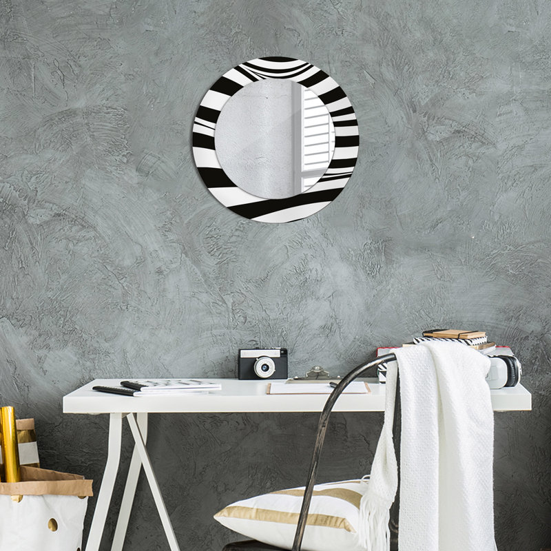 Huldar Glass Flat Mirror, 50cm H x 50cm W, Black and White Abstract Wave